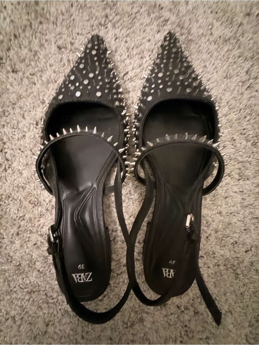 Zara Slingback Studded Low Heel Shoes Black Size 39 Size 8 - Picture 3 of 8